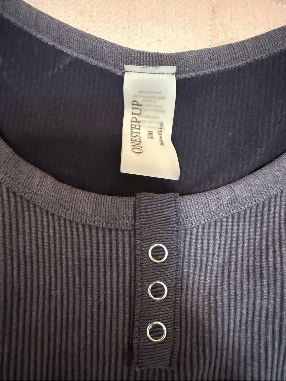One Step Ahead Ribbed Henley Crop Top in Charcoal - Picture 2 of 5